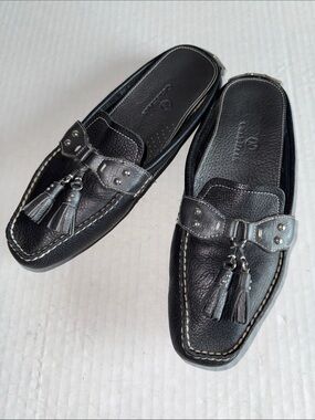 Cole Haan Black Tassel Leather Mules